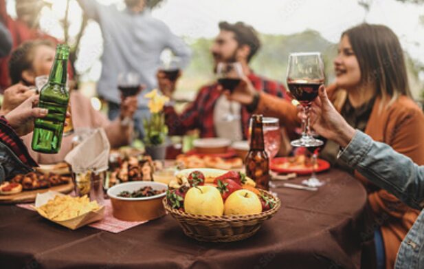 group having lunch